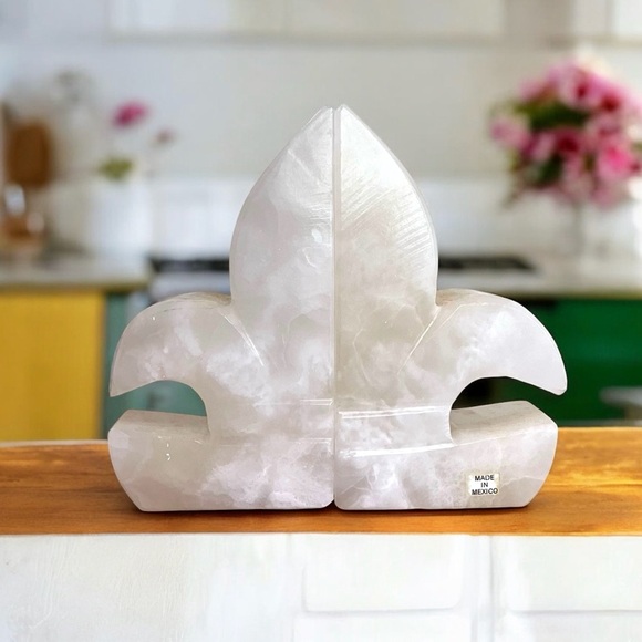 VTG White Onyx Fleur-de-Lis Bookends - Picture 3 of 4